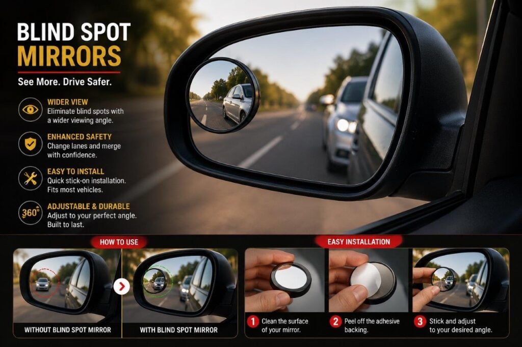 Blind spot mirrors for improved vehicle visibility