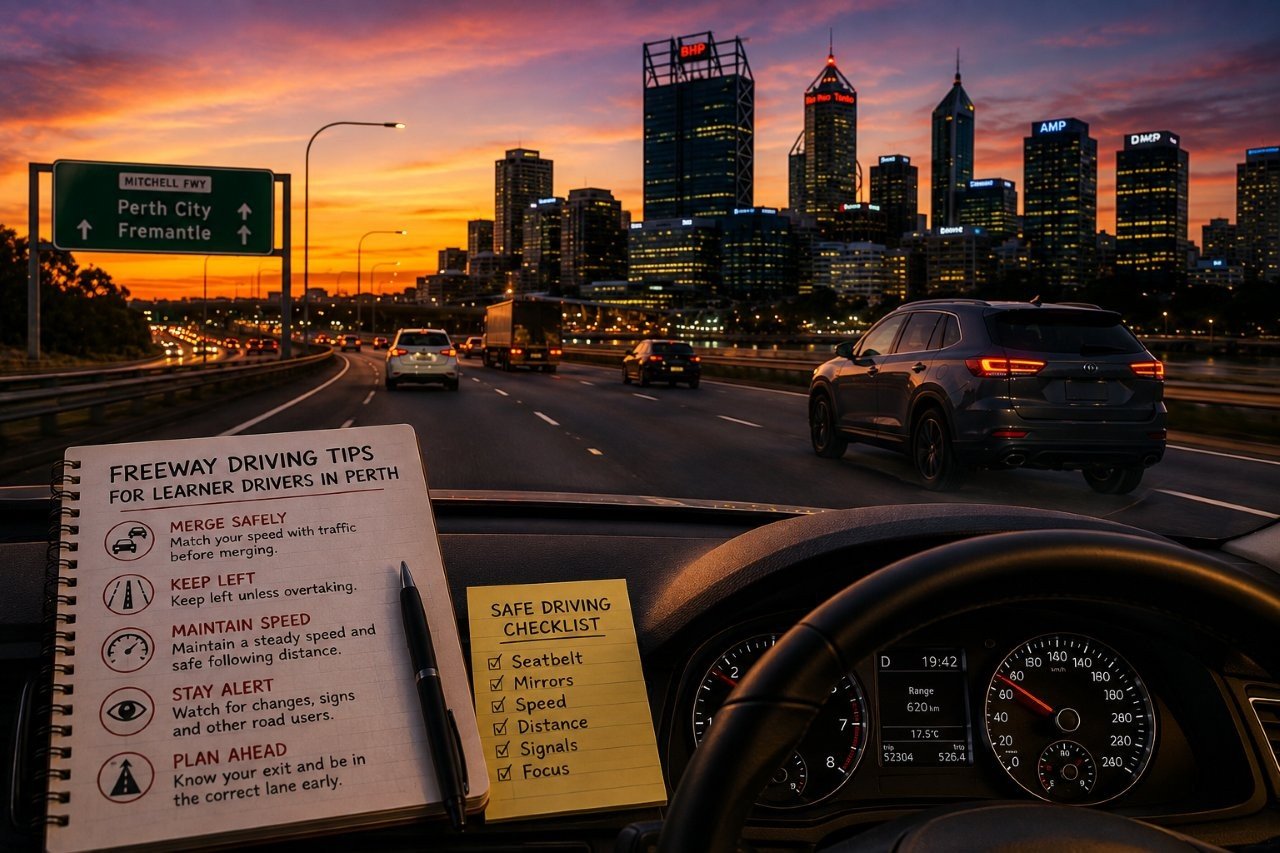 Learner driver practising freeway driving in Perth WA